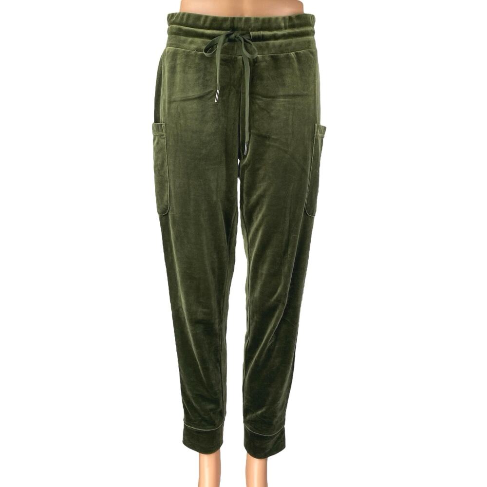 Kyodan Women's Green Velvet Velour High Rise Tapered Jogger Sweat Pants Size XS